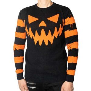 Distressed Pumpkin Stripes Gothic Sweater 100% Cotton Knit S-M-L-XL-2XL-3XL NWT